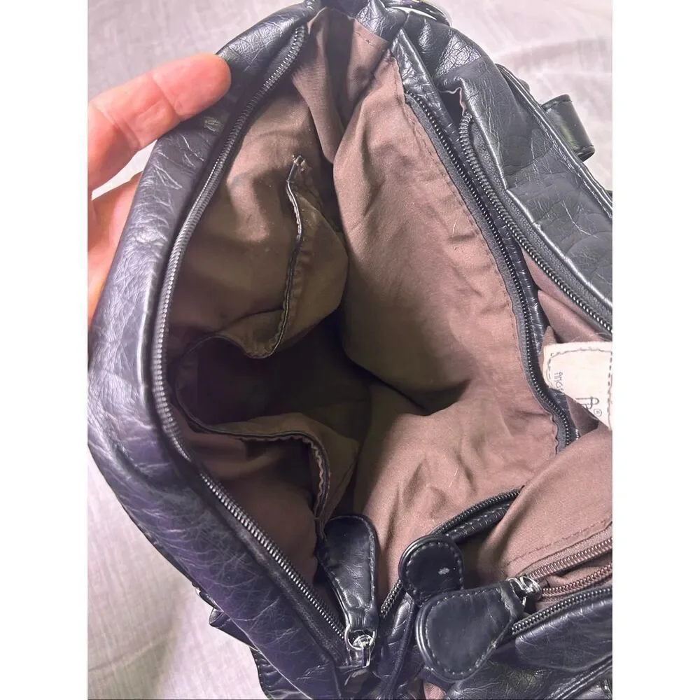 Angel Barcelo Black Faux Leather Slouchy Hobo Shoulder Bag Satchel Travel Purse